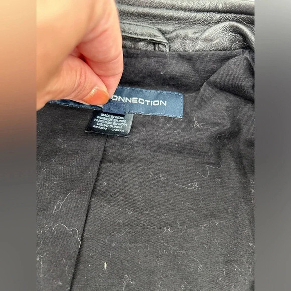 French Connection 100% Real leather jacket Black Motorcycle Look Size 4 - Picture 11 of 14